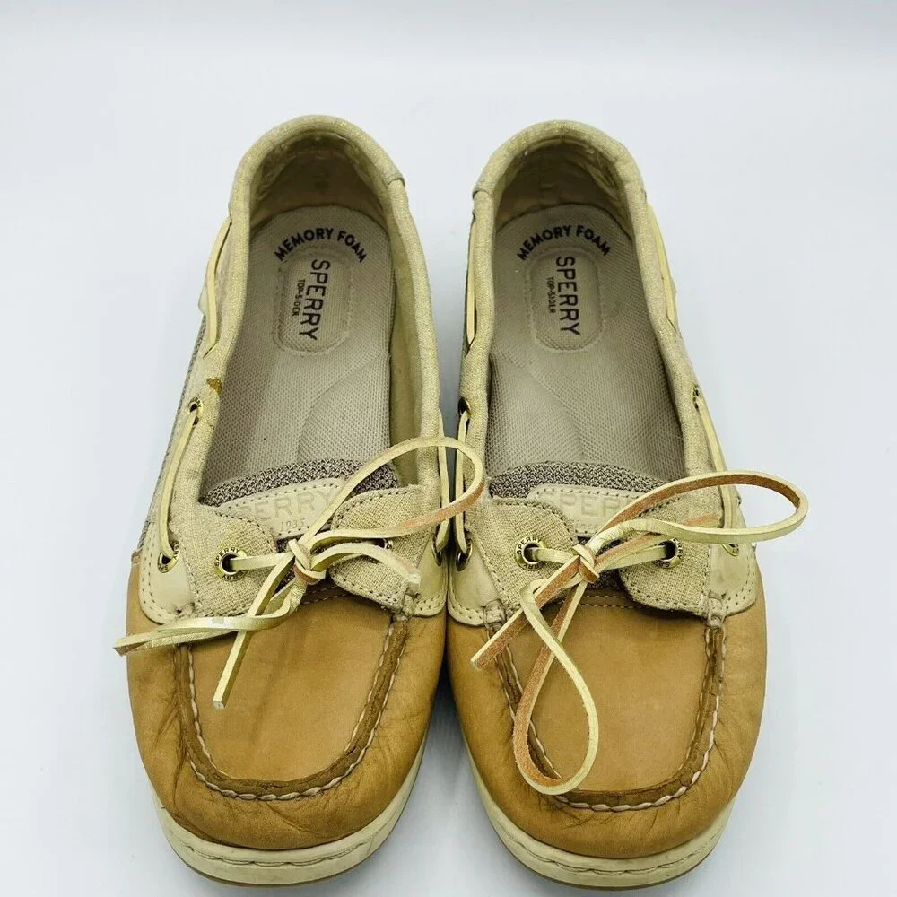 Sperry Top Sider Shoes Womens Size 8 M Tan Boat Shoe Slip On Brown Leather Lace - Picture 12 of 12